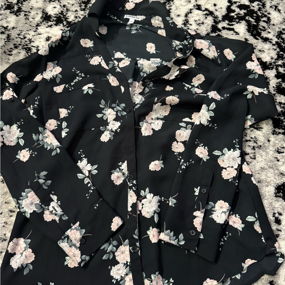 Express Black and Pink Floral Blouse